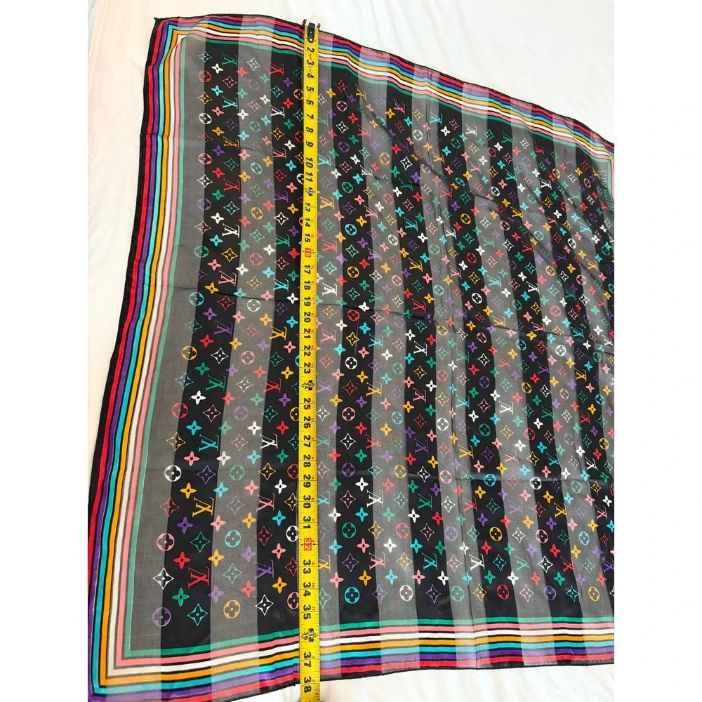 Louis Vuitton Multicolor Monogram Silk Square Scarf Rainbow Border